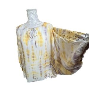 Young Fabulous & Broke Sz S Eyelet Poet Blouse Violet Jupiter Tie Dye Oversized